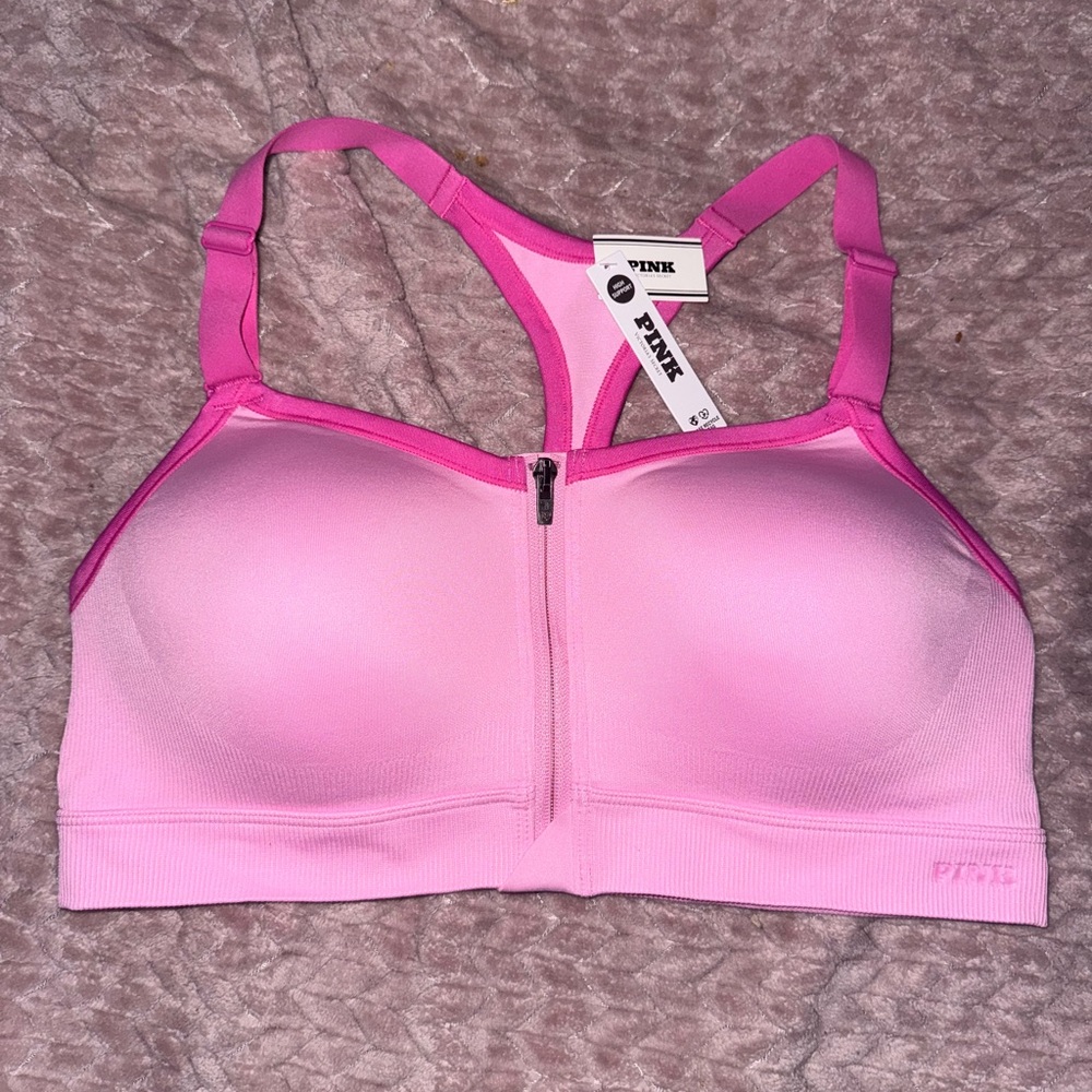 PINK Victoria's Secret Bright Pink Zip-Front Sports Bra